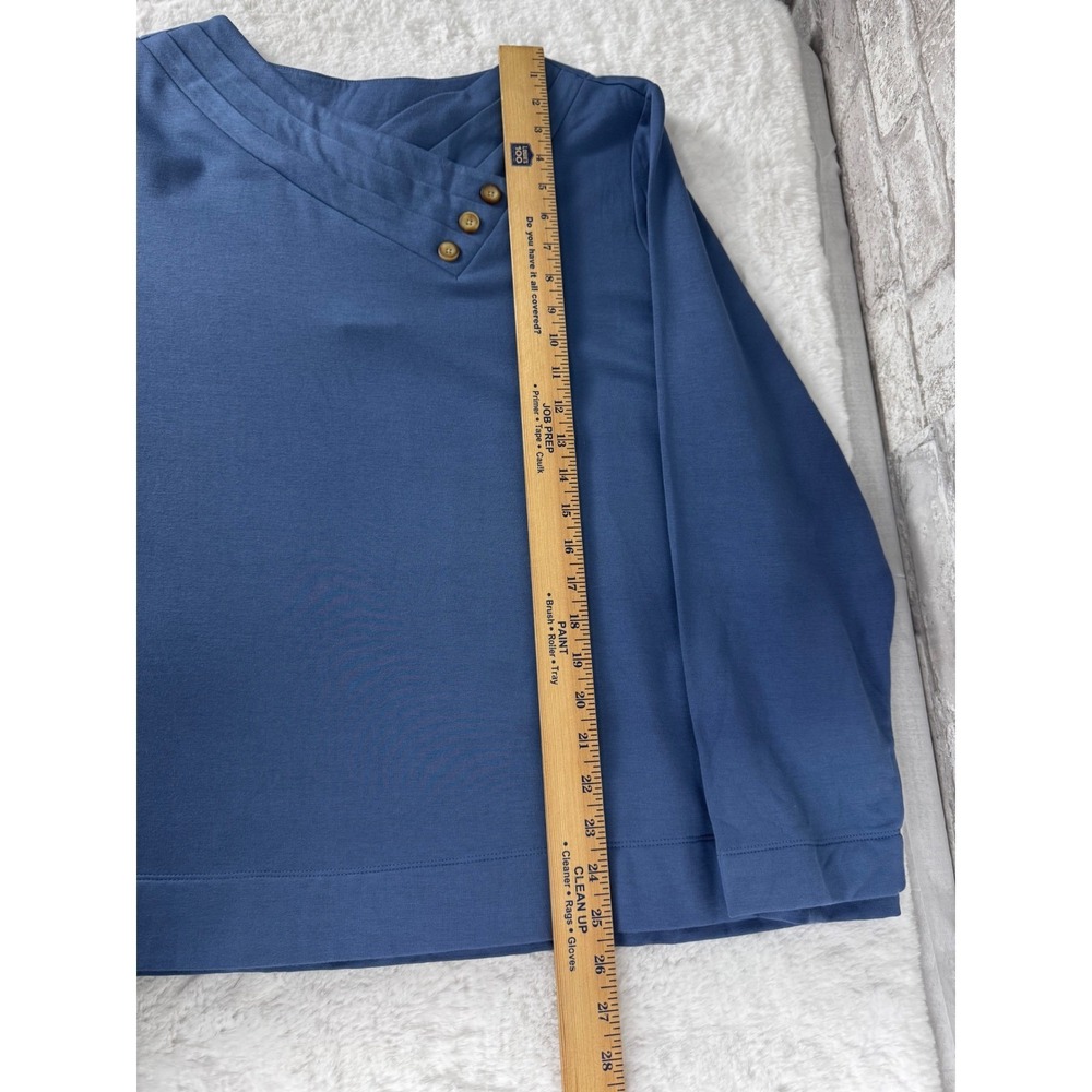 New Pure Jill Azure Blue Popover Top Button Detail V Neck Butter Soft Knit 2X‎ - Picture 7 of 12